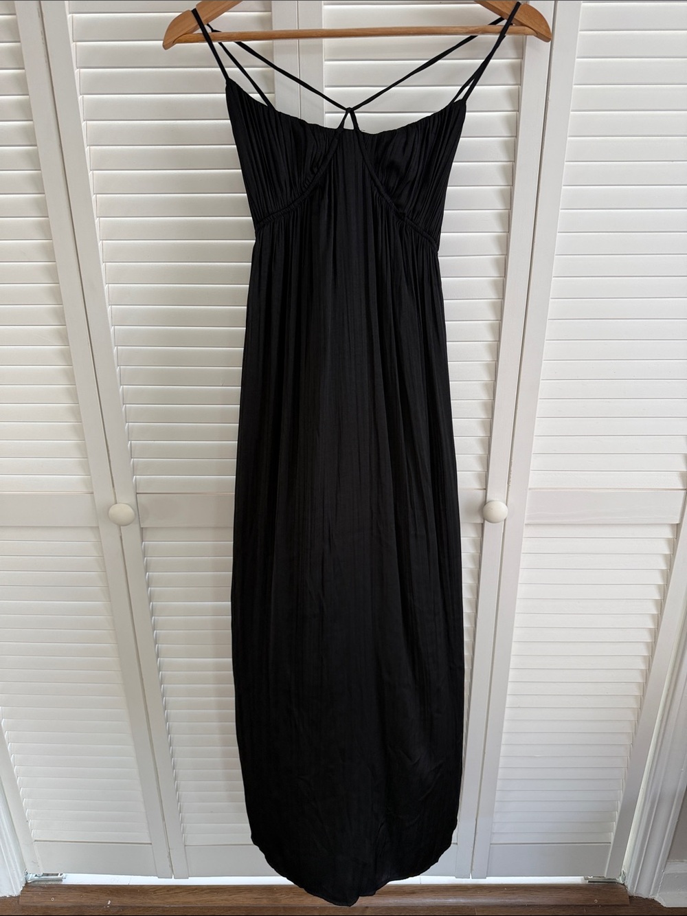 Anthropologie Black Strappy Pleated Maxi Dress